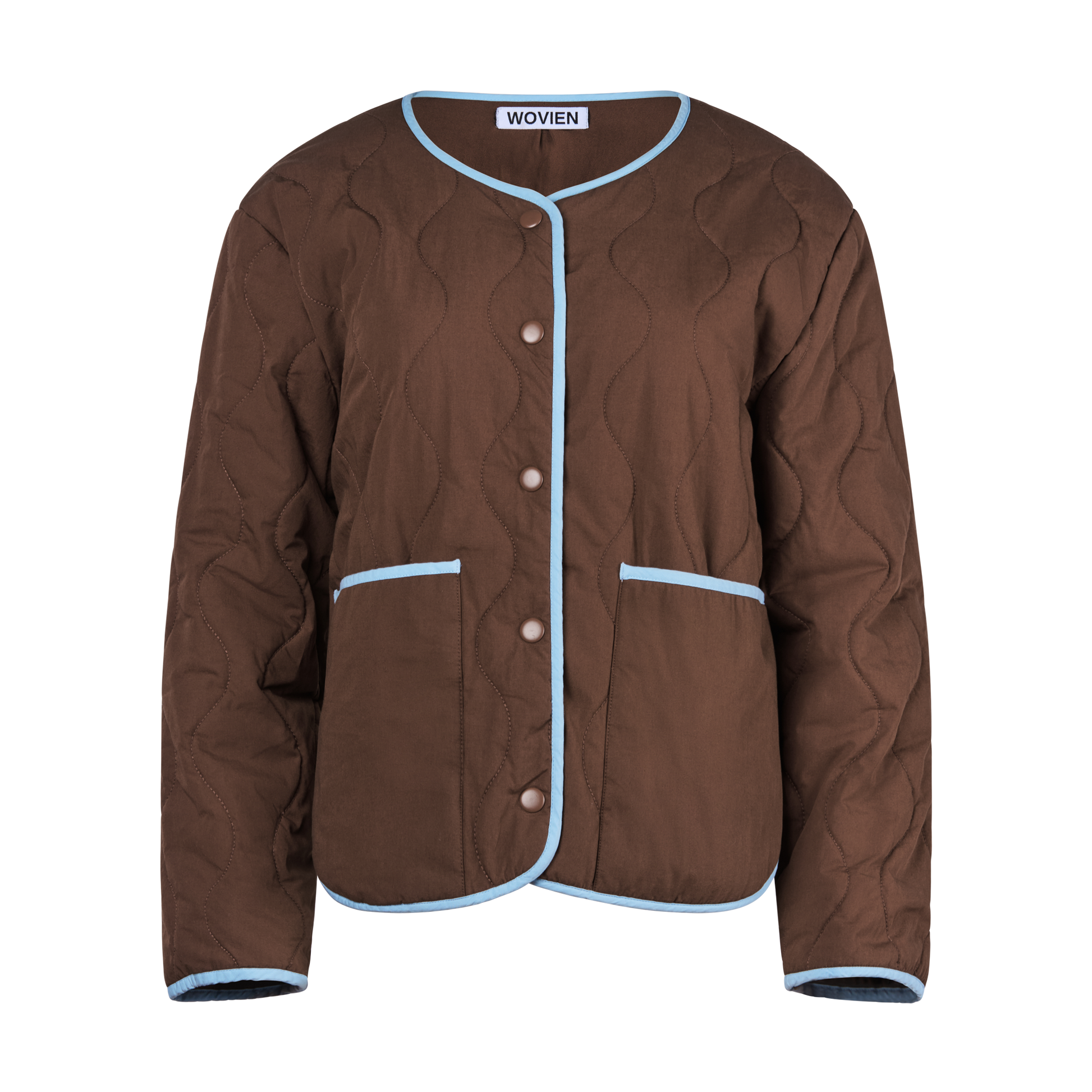 Brown and light blue cotton quilted jacket coat for women