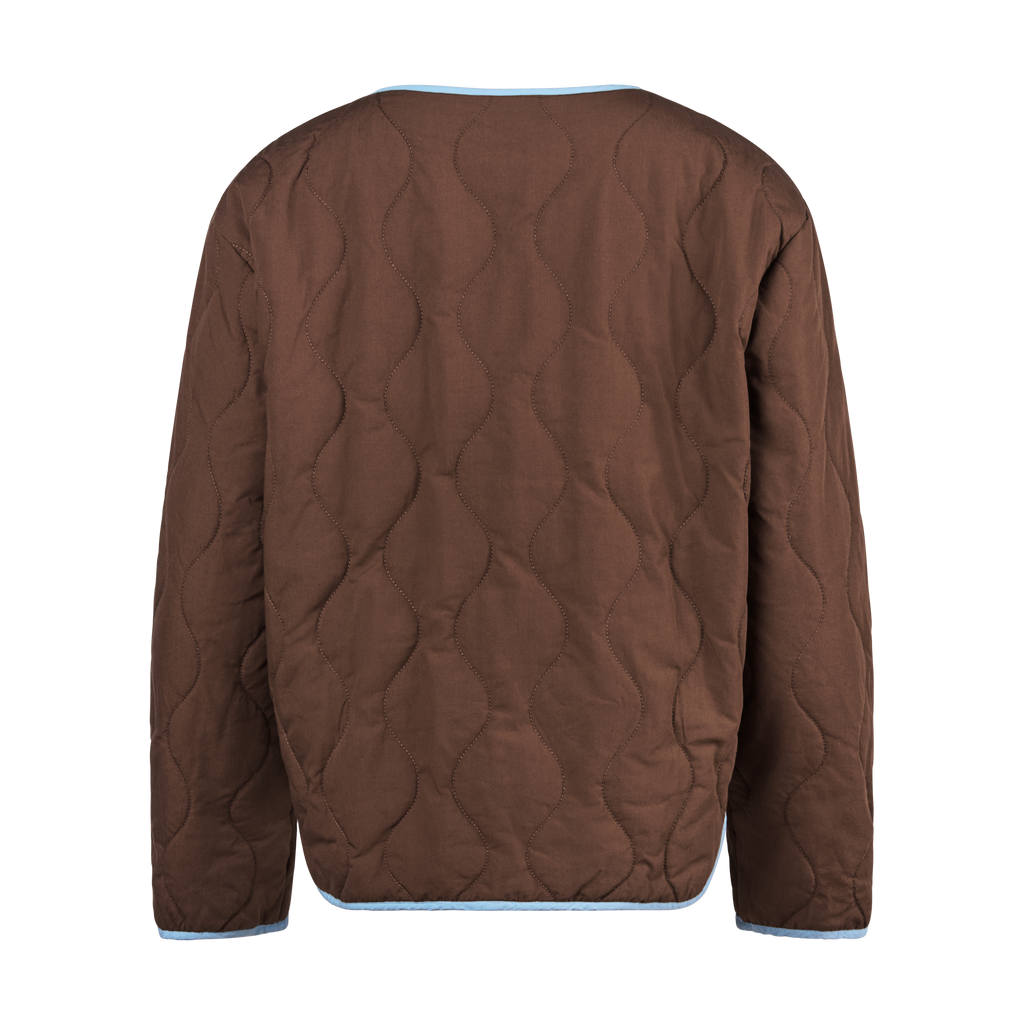 Brown and light blue cotton quilted jacket coat for women