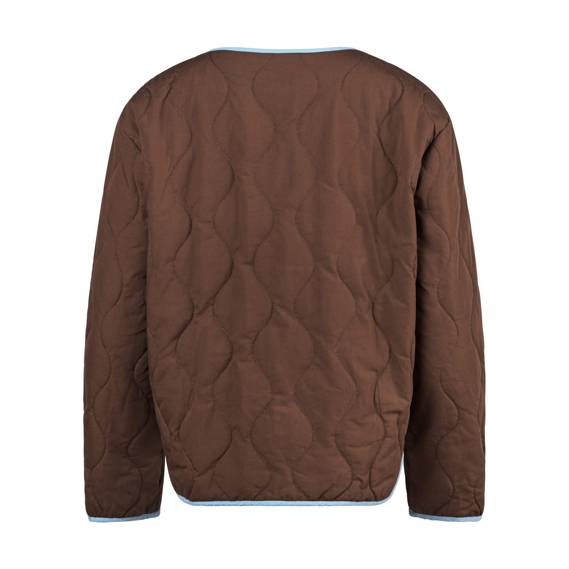 Brown and light blue cotton quilted jacket coat for women