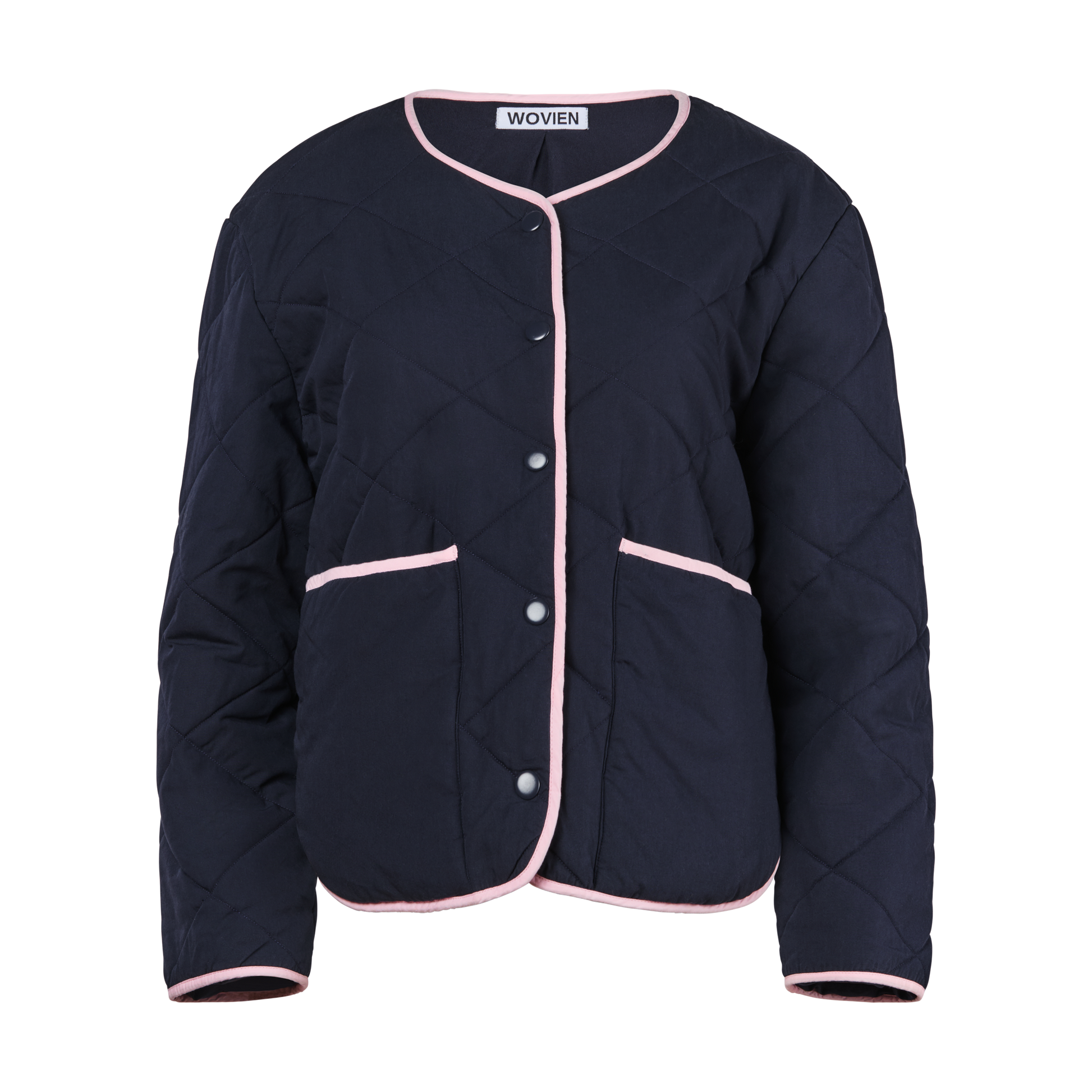 Navy blue and light pink cotton quilted jacket coat for women