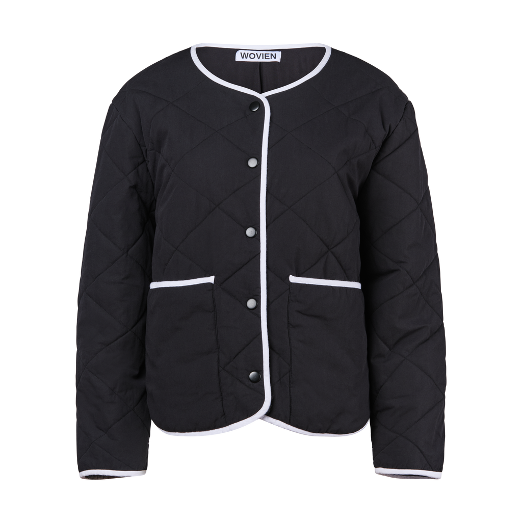 Black and white cotton quilted jacket coat for women